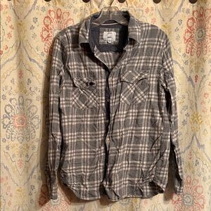 GAP Men's Gray and White Plaid Shirt Jacket